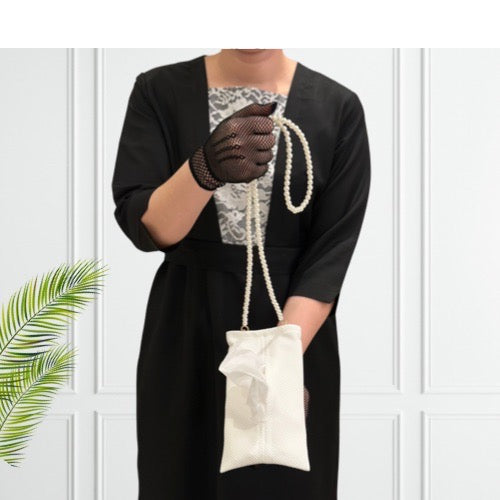 Tissue Bag Off White with Pearl Strap